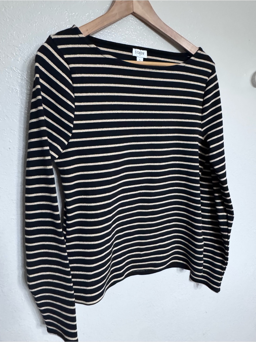 J. Crew Black & Gold Striped Long-Sleeve Boatneck Tee